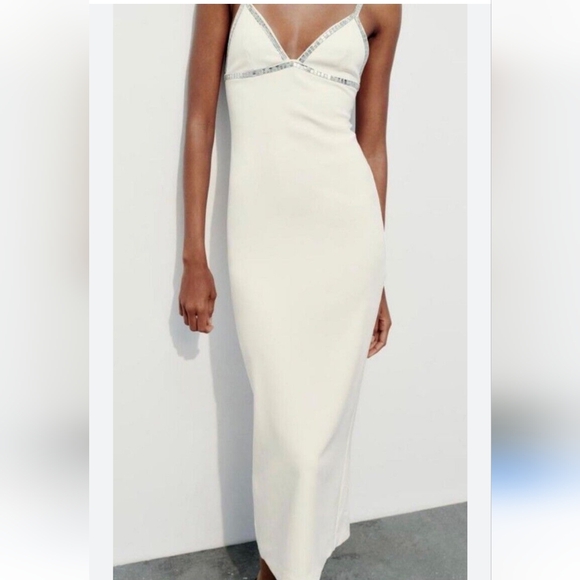 Zara Other - Zara gorgeous White Slip Dress with silver crystal Accents Size S new with tags